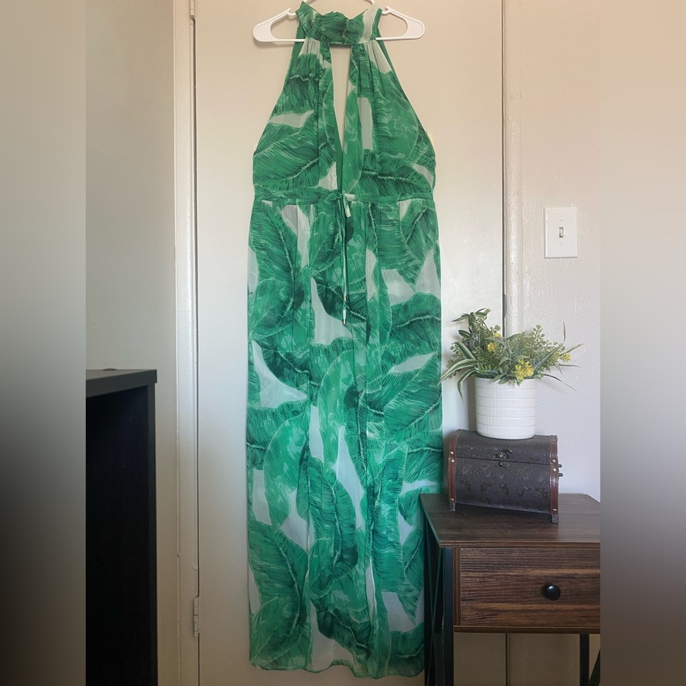 Apricot Lane Vibrant Green Leaf Dress women size‎ large - Picture 3 of 13